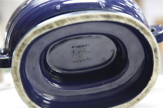 A Chinese Imperial blue glazed ritual offering vessel (gui), moulded Qianlong seal mark and of the period (1736-95), 28.5cm wide
